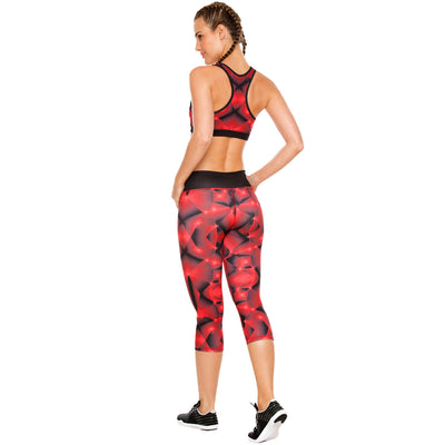 Red Fractals Women's Actiwear Mid Rise Workout Sports Capri Leggings